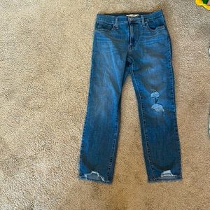 Levi (724) Ripped High Rise Straight Cropped Denim